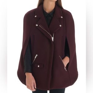The Kooples Burgundy Moto Cape Coat Jacket